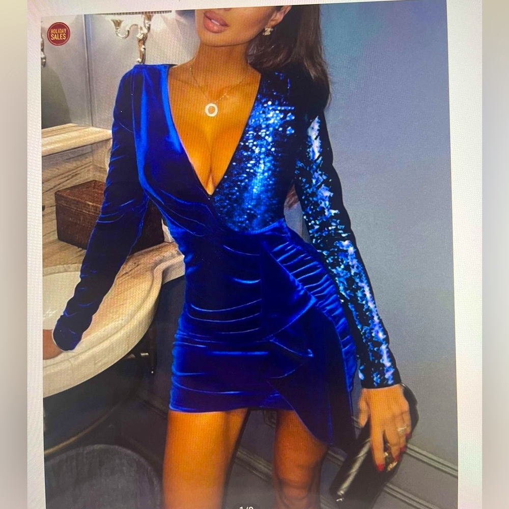 Beautiful Royal blue long sleeve dress perfect for wedding reception or birthday